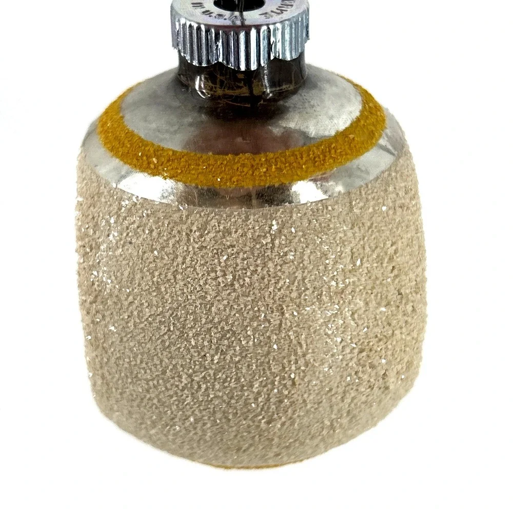 Vintage Shiny Brite White & Gold‎ Glitter Double Indent Glass Ornament
